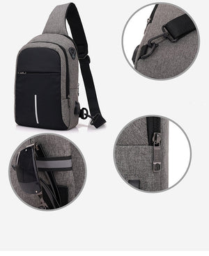 Men's Canvas Chest Bag External USB Interface