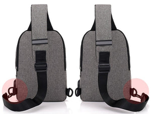 Men's Canvas Chest Bag External USB Interface