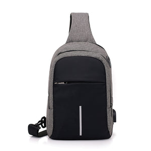 Men's Canvas Chest Bag External USB Interface