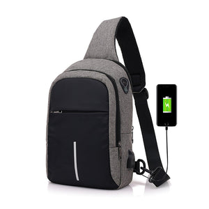 Men's Canvas Chest Bag External USB Interface