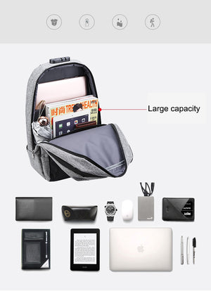 Anti Theft Laptop USB Smart Man Backpack