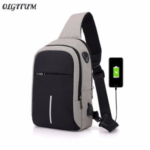 Men's Canvas Chest Bag External USB Interface