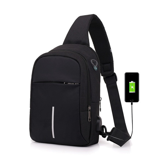 Men's Canvas Chest Bag External USB Interface